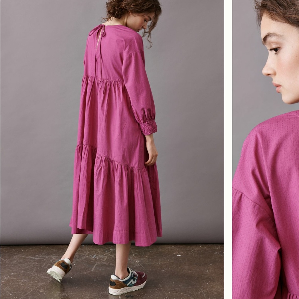 Anthropologie Magenta Tiered Midi Dress - Picture 2 of 7